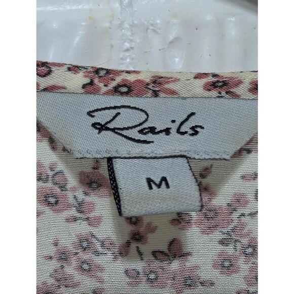 Rails Women's Cream Floral Pattern Drawstring Waist Ruffle Bottom Dress Size M - Picture 6 of 9